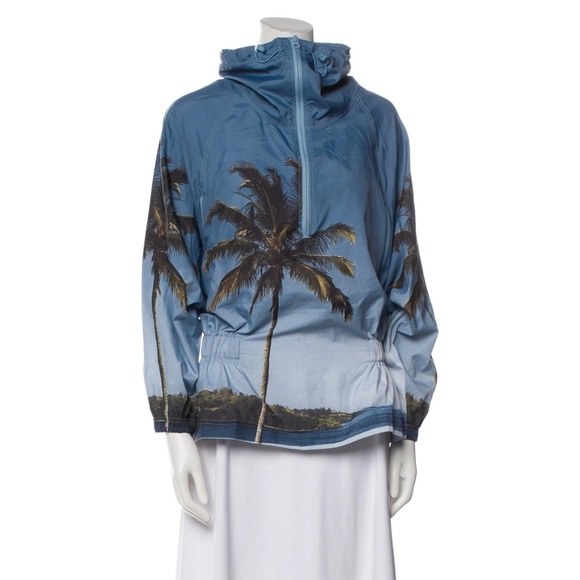 226. STELLA MCCARTNEY Adidas Palm Tree 1/2 Zip Windbreaker $250 EUC Medium - Picture 1 of 3